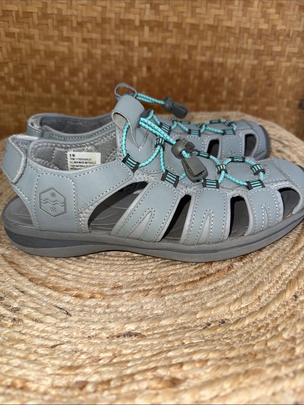 Khombu Gray Closed Toe Sport Sandals Aqua Trim Women’s Size 8 - Picture 7 of 11